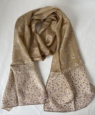 Echo Japanese 100 Silk Scarf 11" X 62" Beige Purple White Leaf Berries Vtg