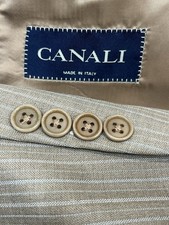 Canali Suit Men s 42R Wool Two Button Italy Brown Gold Pin Stripes Pants 32x28