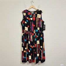 Vintage MAGGIE SWEET Dress Women 1X Petite Finger Paints Abstract Sleeveless NWT