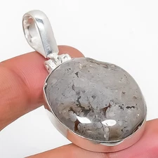 Mud Crack Fossil Gemstone Handmade 925 Sterling Silver Jewelry Pendant 1.77"