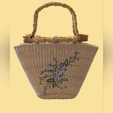 Capelli Elegant Floral Embroidered Straw Tote