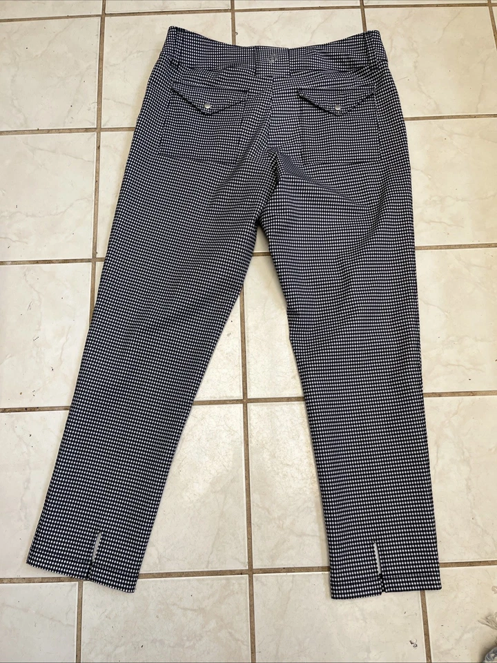 JOFIT NEW! Navy Blue Micro Plaid Check Stretch Golf Slim Leg Pants Sz 6 - Image 4 of 4