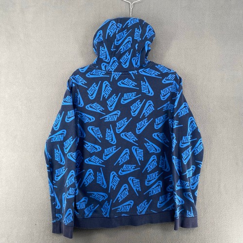 Nike Essentials All Over Print Hoodie Boys XL Blue Swoosh Sweatshirt - Picture 6 of 13
