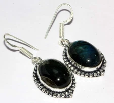 925 Silver Plated Lovely Fiery Labradorite Earrings Jewelry Size 1.5" MJ