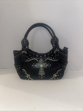 Western Rhinestone Cross Handbag Tooled Faux Leather Purse Women Shoulder Bags