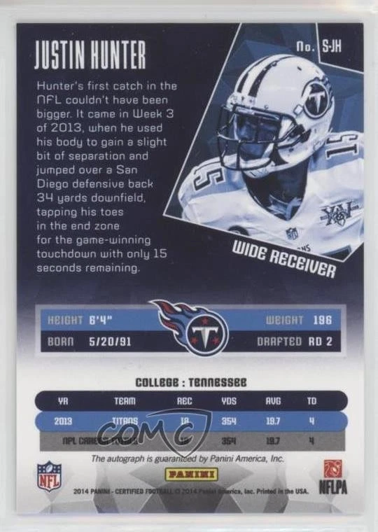 2014 Certified Signatures Mirror Blue /25 Justin Hunter #S-JH Auto - Image 2 of 2