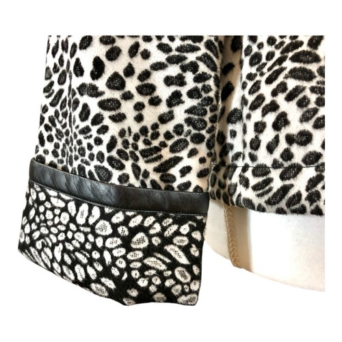 RUBY RD Jacket Coat Blazer Black White Animal Print Buckle Leather Trim 6 Small - Picture 7 of 10