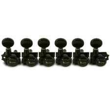 Kluson 6 Inline Locking Revolution H-Mount Non-Collared Tuners, Staggered Black