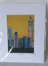 Signed Art Print "Charlotte" By Chris Hood City Buildings Abstract Bright Urban