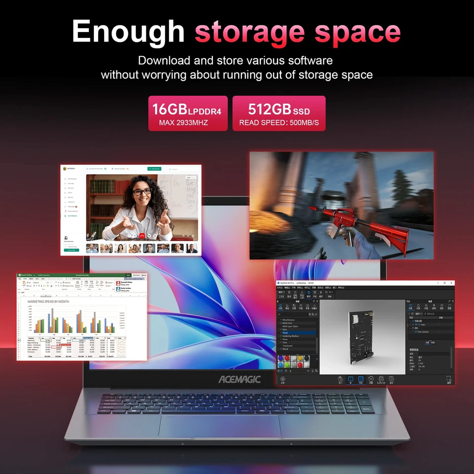 ACEMAGIC 18.5'' Laptop Intel N150 16GB DDR4 512GB SSD Windows 11 Pro WIFI5 BT - Image 4 of 4
