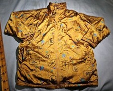 Vintage Rafael Jacket Womens Medium Gold Badgers Birds Allover Print Top 80s 90s