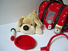FAO Schwarz Plush Puppy Dog Stuffed Animal Vet Pet Carrier w/ tools Toys R Us