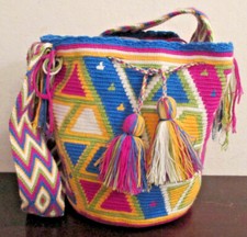 Bag Wayuu Mochila Bucket Boho Colombia Rioacha White Yellow Pink Blue Green #62