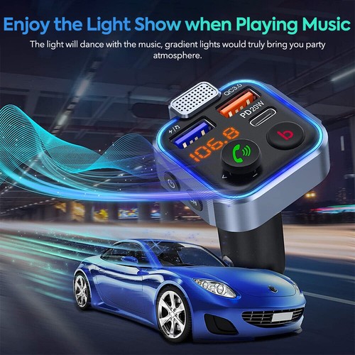 Bluetooth 5.0 Car FM Transmitter Bass Sound Cigarette Lighter MP3 Audio Receiver - Picture 9 of 12