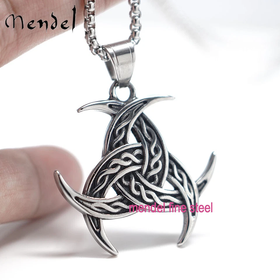 MENDEL Mens Viking Odin Pagan Triple Horn Pendant Necklace Men Stainless Steel - Image 4 of 4