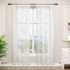 2x Transparent Vorhänge mit Blumen Stickerei Ösengardine Stores Fensterschal