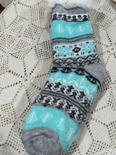 Womens Sweater Socks Slipper/Grippers 1 Pair Size 4-11 Geometric Teal-multi NWT