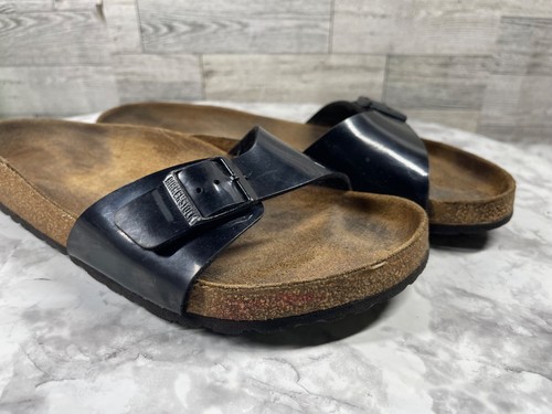 Birkenstock Slides Women 42/11.5M Madrid Shoes Sandals Black Patent Strap Buckle - Picture 2 of 18
