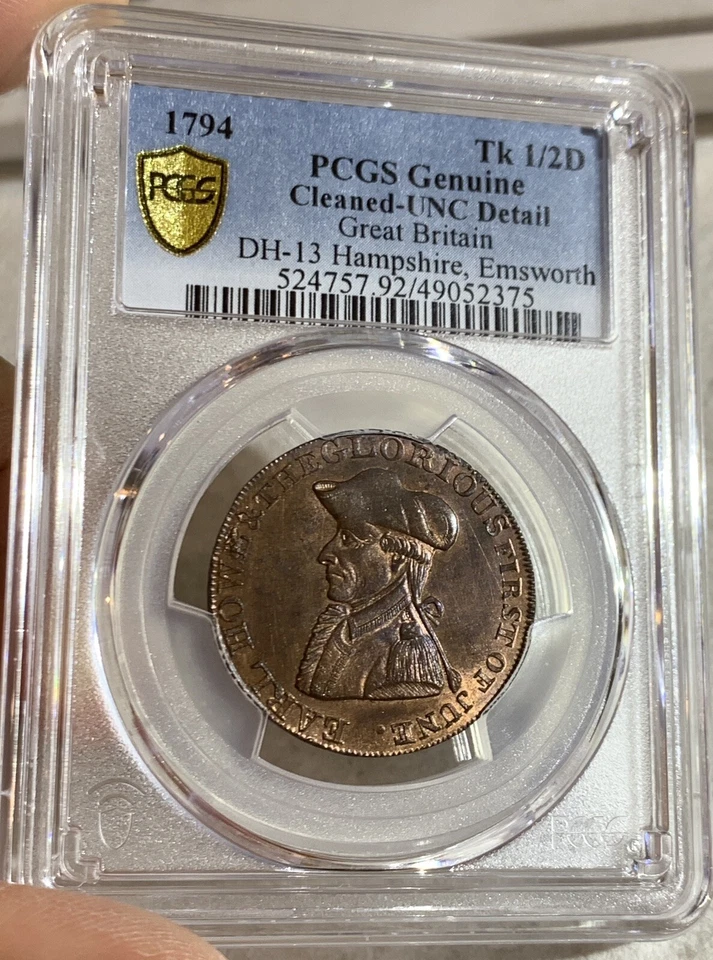 1794 BRITAIN UK TOKEN 1/2 PENNY DH-13 HAMPSHIRE EMSWORTH PCGS UNC - Image 3 of 3