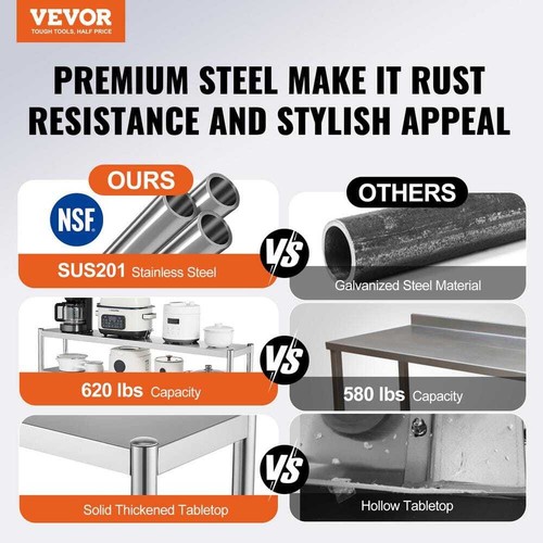 Double Tier Stainless Steel Over Shelf,Kitchen Utility Table 12 in. L x 48 in. W - Picture 2 of 8