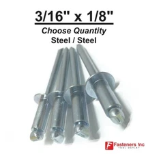 POP Rivets ALL Steel 6-2 3/16" x 1/8" Grip Range Zinc Plated (Choose Quantity)