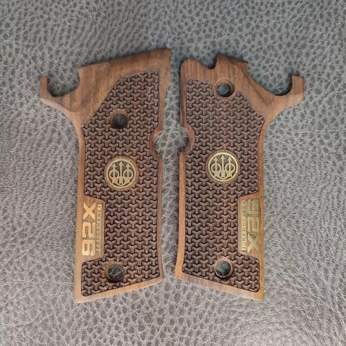 Beretta 92X Performance Turkish Walnut Wood Gun Grips NEW SET Nice Metal Logo - Picture 7 of 18