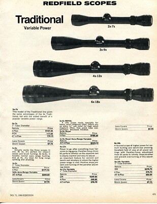 1980 Print Ad of Redfield Traditional Variable Power Rifle Scopes