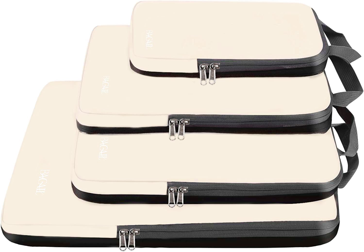 Compression Packing Cubes 4 Set Beige Travel Organizers Expandable Storage-image