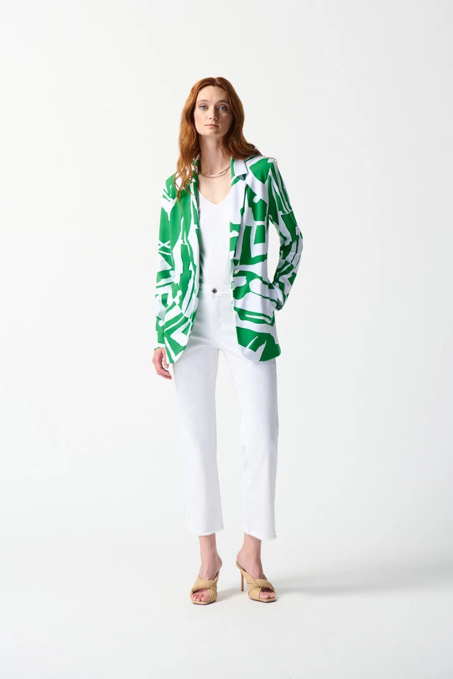 Joseph Ribkoff White and Green Leafe Print Blazer Jacket 242230 UK 10 RRP £305 - Image 3 of 4
