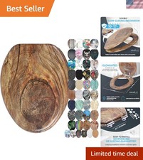 Unique Four-Sided Print Soft Close Toilet Seat - Rustic Elongated Oval Design