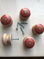 HANDMADE BEECH WOODEN DRAWER KNOBS "RED MOROCCAN" 45mm PRICE PER KNOB