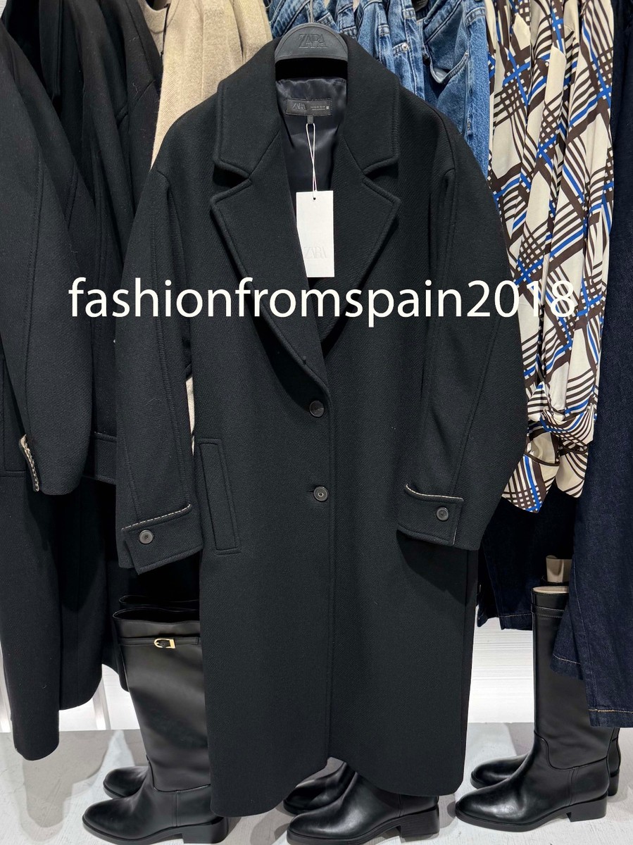 ZARA NEW WOMAN OVERSIZED COAT WITH CONTRAST CUFFS BLACK XS-XL 8470