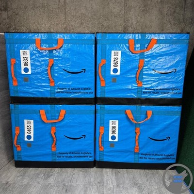 LOT OF 4 PREMIUM AMAZON COURIER DELIVERY CURRENT STYLE TOTE BAGS 28x24x20 BLUE