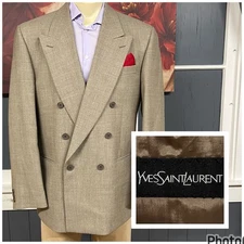VTG Yves Saint Laurent Double Breasted Blazer Mens 42R Retro Fit Ventless Beige