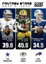 2021 Score #FS2 Aaron Jones / Dak Prescott / Josh Allen Fantasy Stars