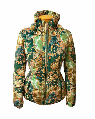 Marciano Green Floral Puffer Jacket Full Zip High Collar Short Size S