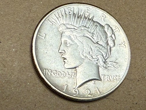 1921 high relief PEACE U.S. silver dollar. XF-AU, old cleaning. #n2d1