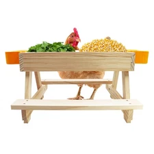 Chicken Coop Accessories, Chicken Picnic Table Feeder, Wooden Picnic Table wi...