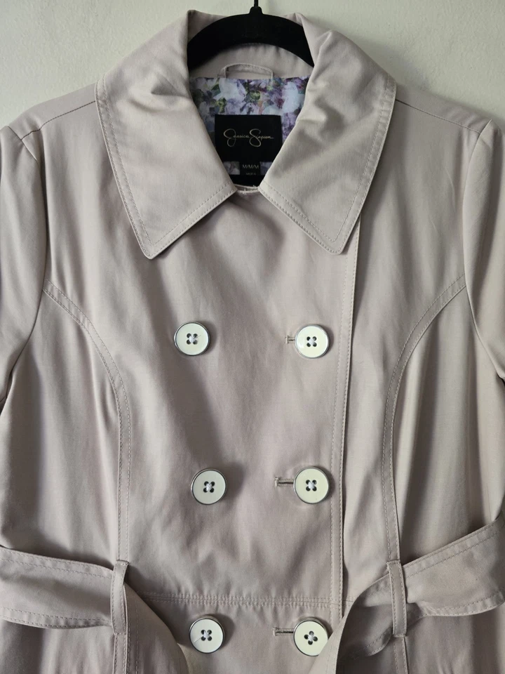 Gabardina Jessica Simpson Doble Pecho Silenciosa Lujo Atemporal Mafia Esposas Med Foto 2 de 4