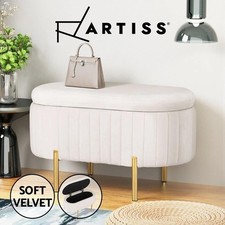 Artiss Storage Ottoman Blanket Box 87cm Velvet Chest Couch Footstool Bench Oval