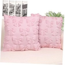 Coquette Room Decor-Bow Throw Pillow Covers 18x18in Set of 2,Pink Soft Bow Pink