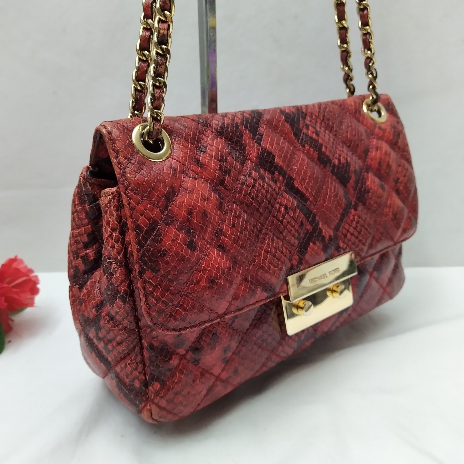 Michael Kors Red Leather Quilted Python Embossed … - image 6