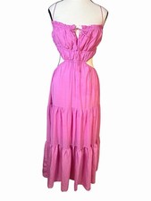 ASTR the Label Odina Midi Dress Pink Tiered Cutouts Smocked Women’s Size Medium