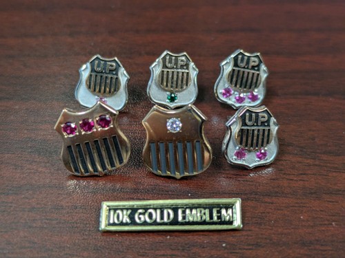 Lot Of 6 Vintage 10k Gold Union Pacific Rail Shield Emblem Award Pins. 11 Grams