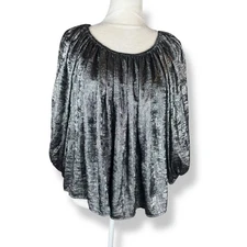 The Great Palmette Top Womens Size 1 Metallic Silver Luxury Glam Flowy Small NYE