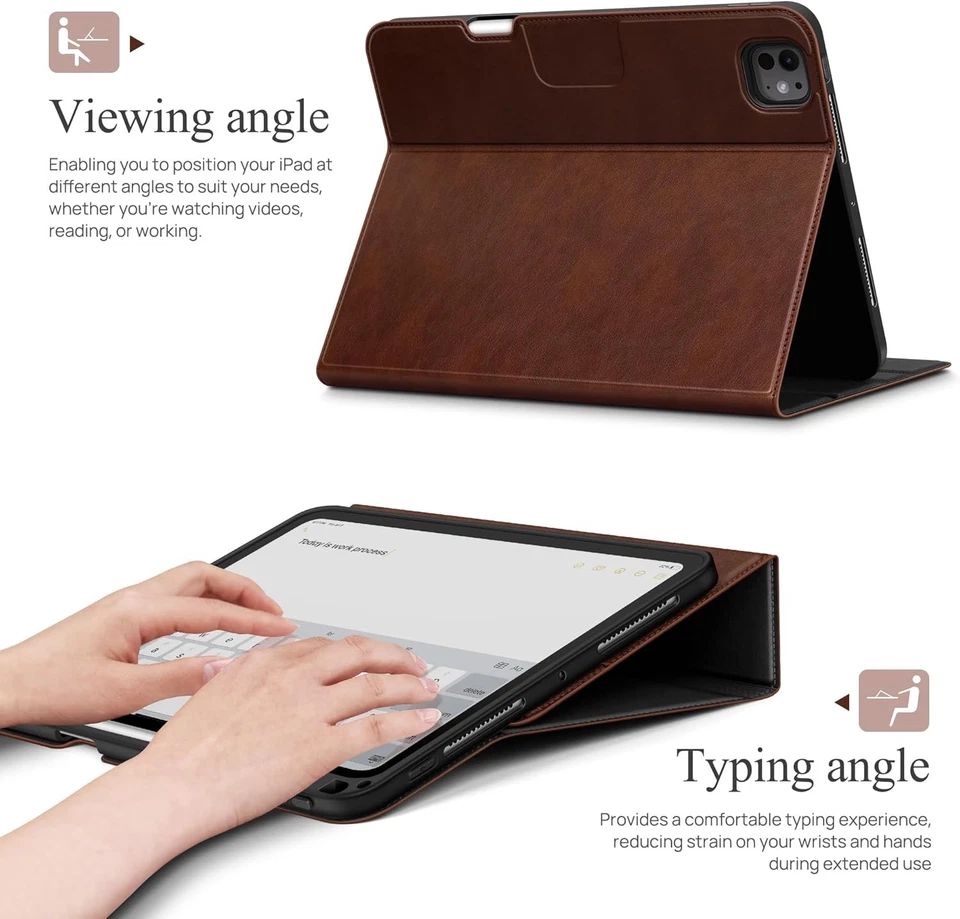 PU Leather Folio Smart Case Cover Stand for iPad Pro 11” 2024/2025 M4/M5 - Brown - Image 4 of 4