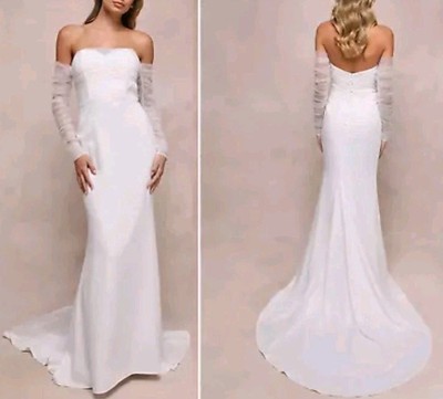 Lulus Eternal Bliss White Off Shoulder Wedding Gown Small Tulle Bustier Dress 