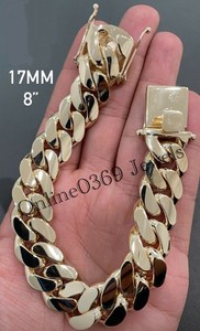 Authentic Men's Customized 17mm x 8" Long Miami Cuban Bracelet Silver Yellow Gold Plated