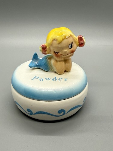 1959 Holt Howard Minnie Mermaid Powder Jar - Trinket Mermaid Pill Box - RARE
