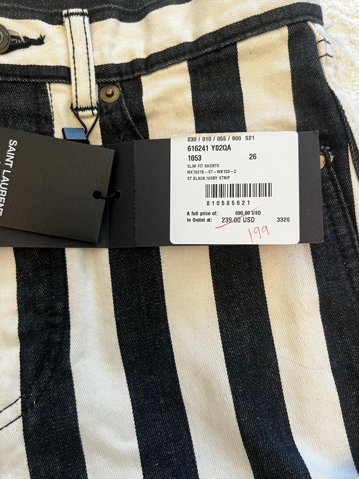 NWT Saint Laurent YSL Black And White/ivory Striped High Waisted Shorts Size 26 - Image 3 of 4